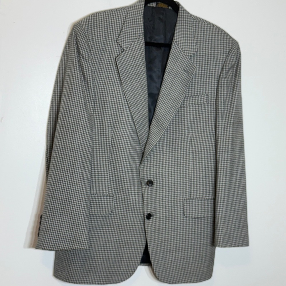 EUC Mens Stafford Houndstooth Blazer Sport Coat Jacket Gray Black Two Button 40R